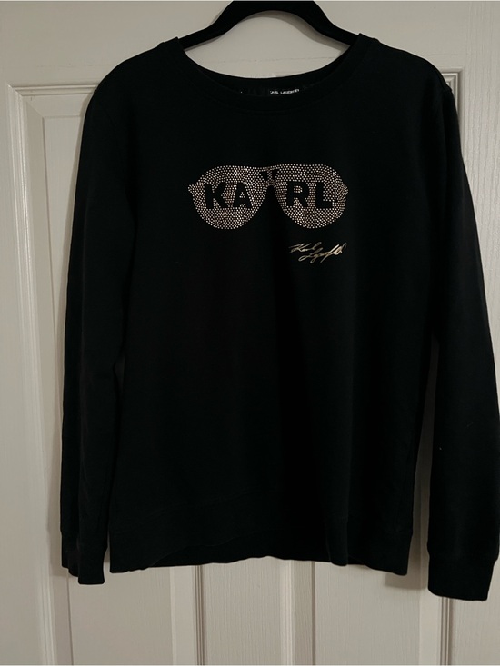 Karl Lagerfeld Tops - Karl Lagerfeld black lightweight sweatshirt gold bling sunglasses size XS